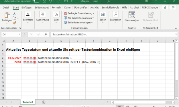 Excel: Aktuelles Tagesdatum und Uhrzeit einfügen