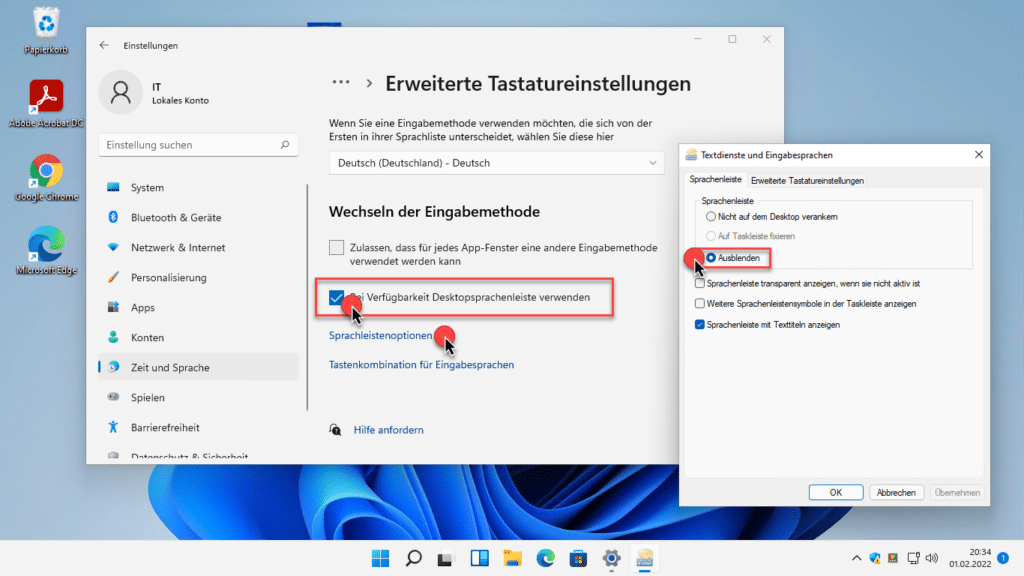 Windows 11 Desktop Sprachenleiste ausblenden