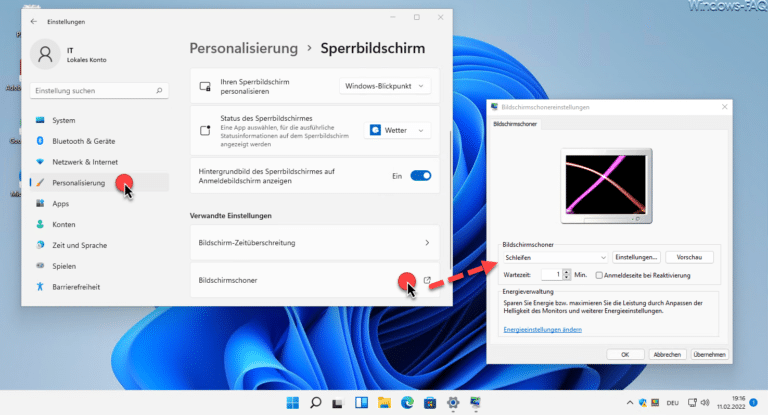 Windows 11 Einstellungen Bildschirmschoner