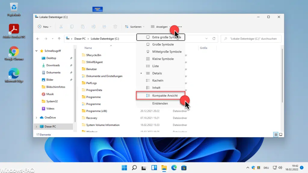 Windows 11 Explorer Kompakte Ansicht Anzeigen Menü