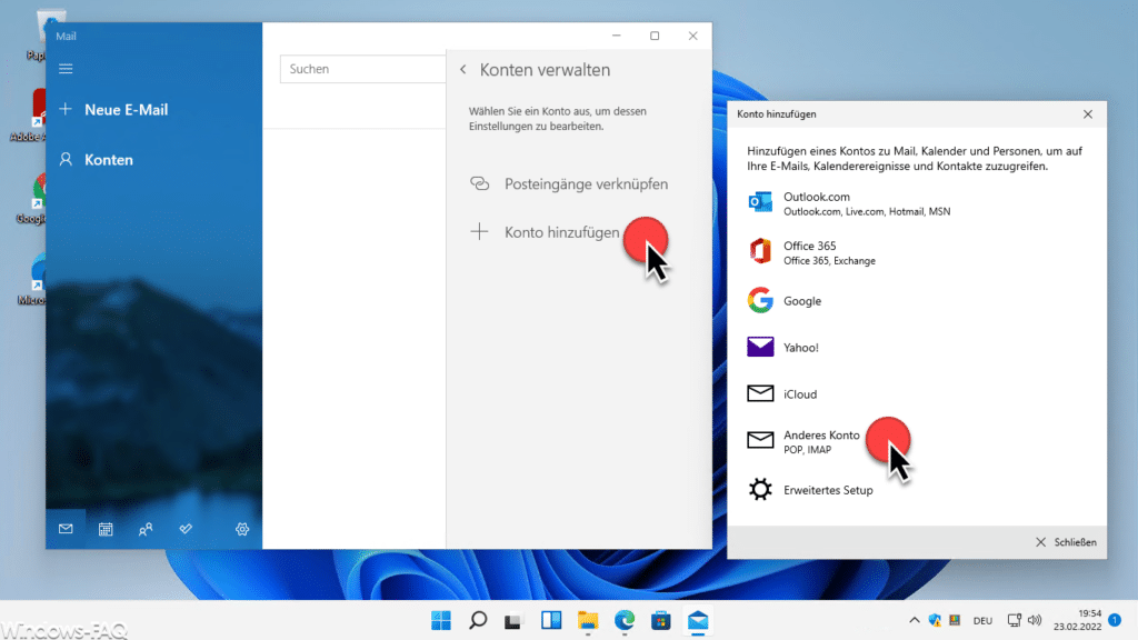 Windows 11 Mail App anderes Konto für Web.de