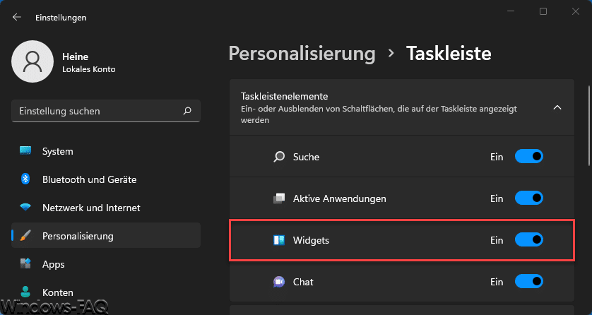 Windows 11 Taskleiste Widgets ausschalten