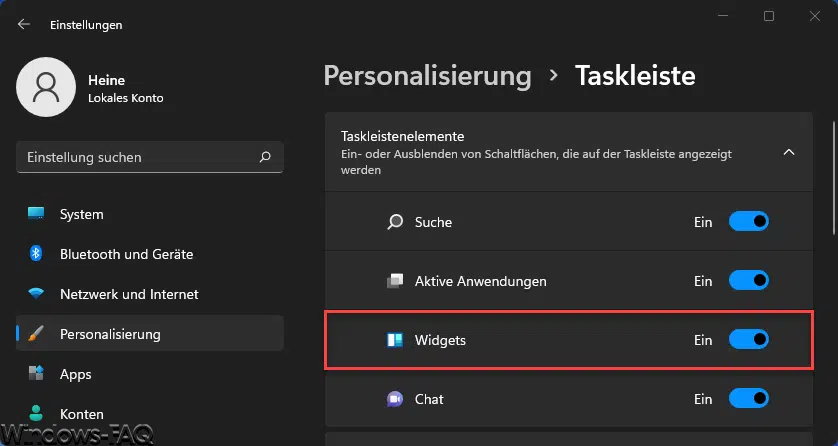 Windows 11 Taskleiste Widgets ausschalten