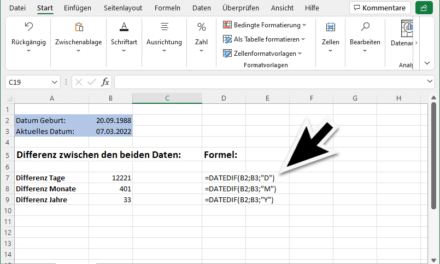 Anzahl Tage, Monate oder Jahre zwischen 2 Daten (Datum) im Excel berechnen