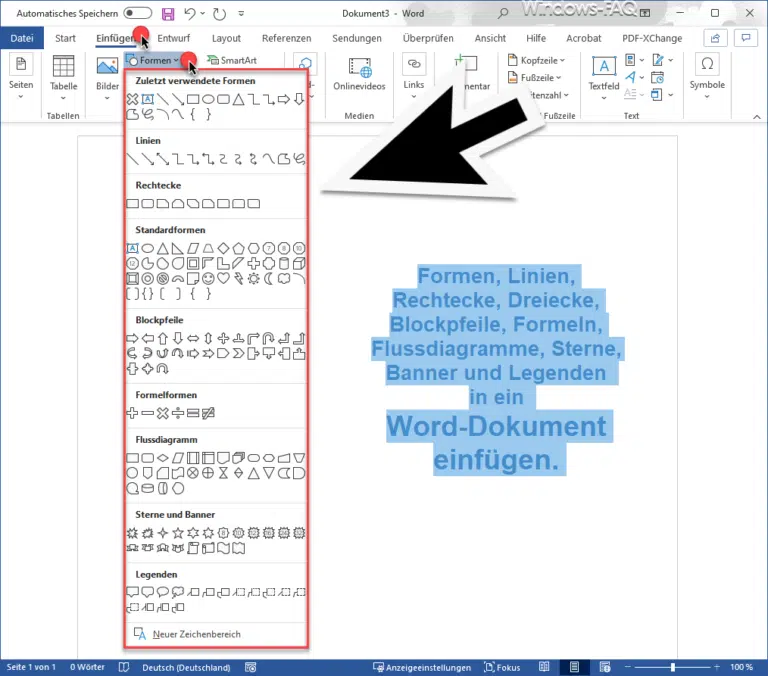 Im Word Linien, Pfeile, Formen, Rechtecke, Flussdiagramme und vieles mehr einfügen