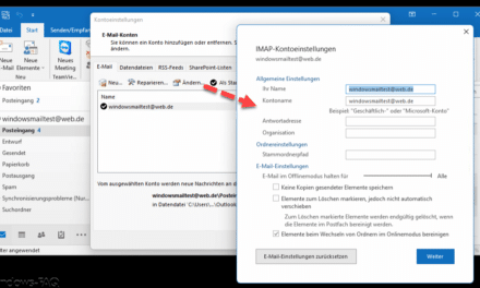 Freemail Web.de Konto mit Outlook