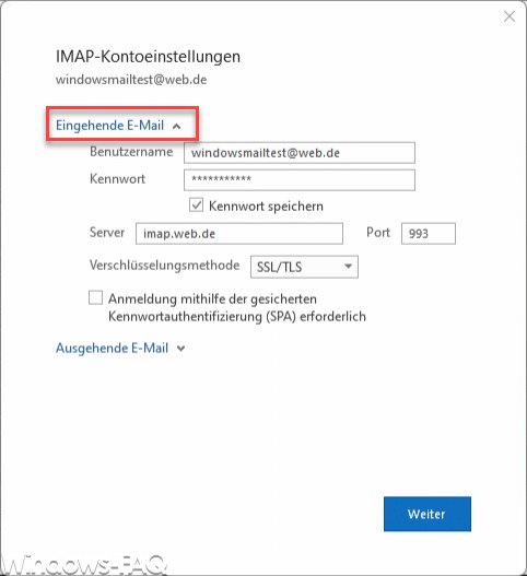 Outlook Servereinstellungen eingehende Mail Web.de