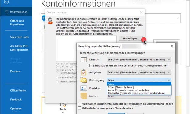 Outlook Stellvertreter festlegen