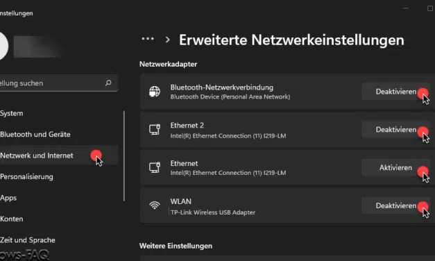 Windows 11 Netzwerkadapter deaktivieren oder aktivieren