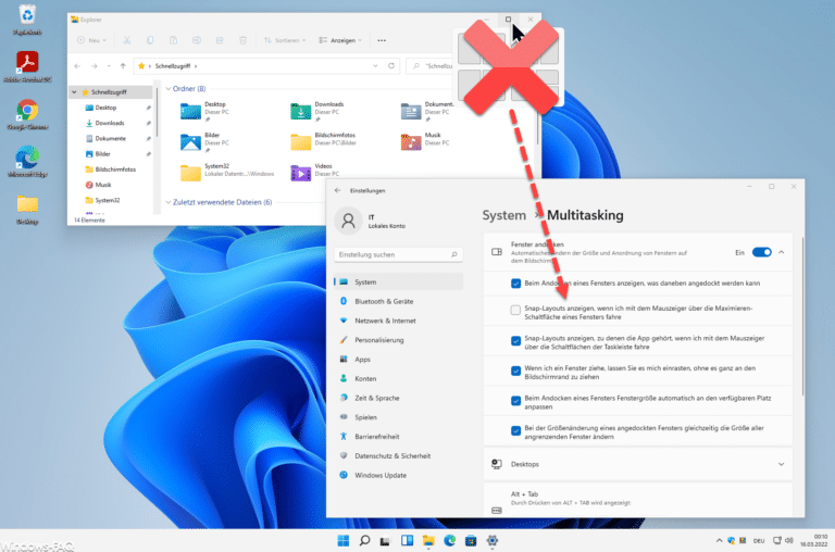 Windows 11 Snap-Layouts deaktivieren