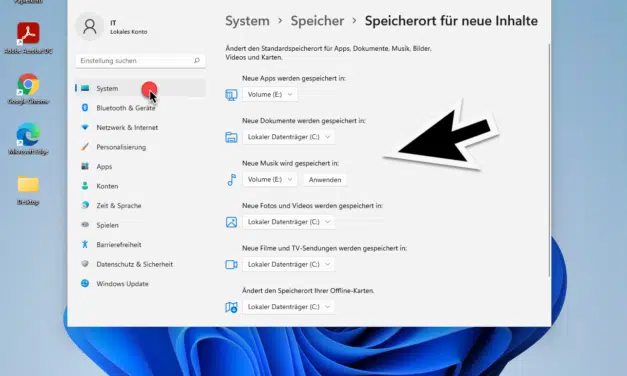Windows 11 Speicherort festlegen für Apps, Dokumente, Musik, Fotos, Videos usw.