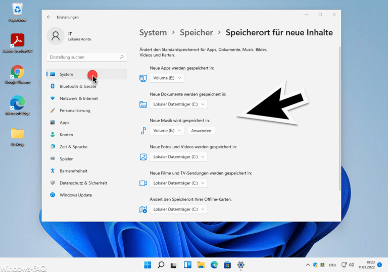 Windows 11 Speicherort für neue Inhalte