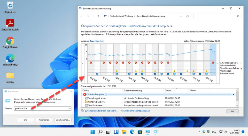 Windows Zuverlässigkeitsüberwachung