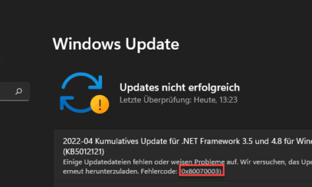 0x80070003 Fehlercode beim Windows Update