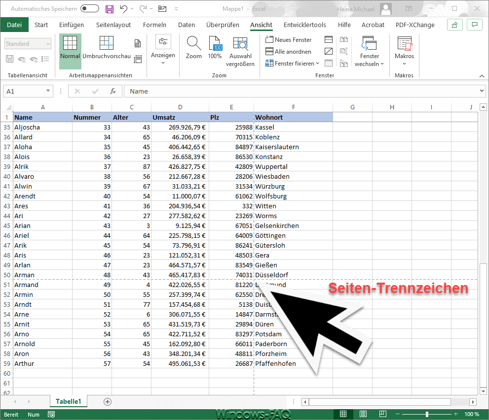 Excel Seiten Trennzeichen