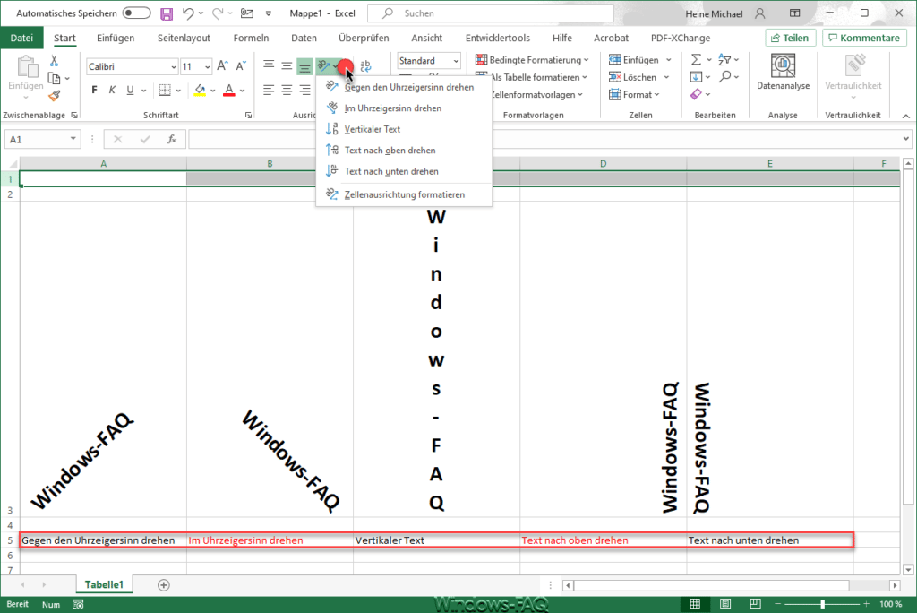 Excel Text Ausrichtung