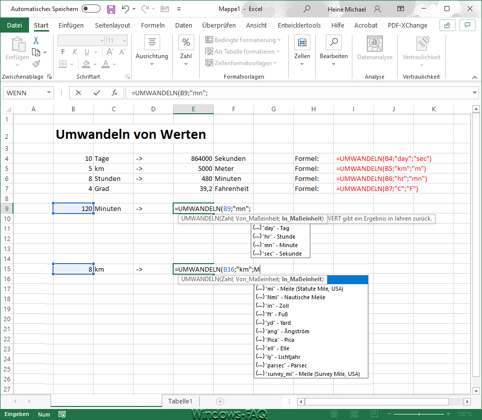 Excel Umwandeln von Werten