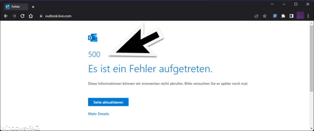 Outlook.com 500 Es ist ein Fehler aufgetreten