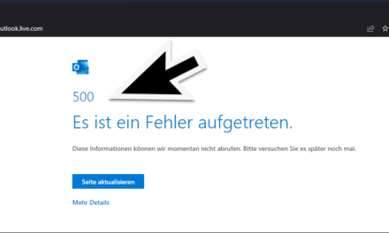 Outlook.com Fehler 500 – Es ist ein Fehler aufgetreten