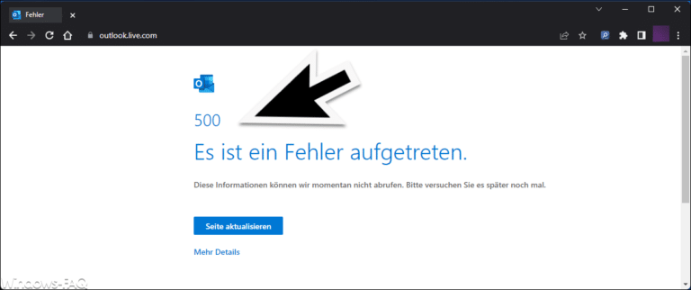 Outlook.com Fehler 500 – Es ist ein Fehler aufgetreten