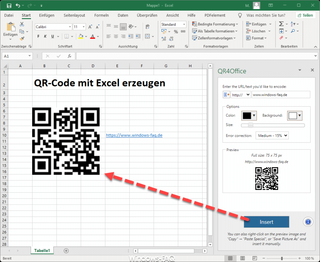 QR-Code ins Excel Arbeitsblatt einfügen