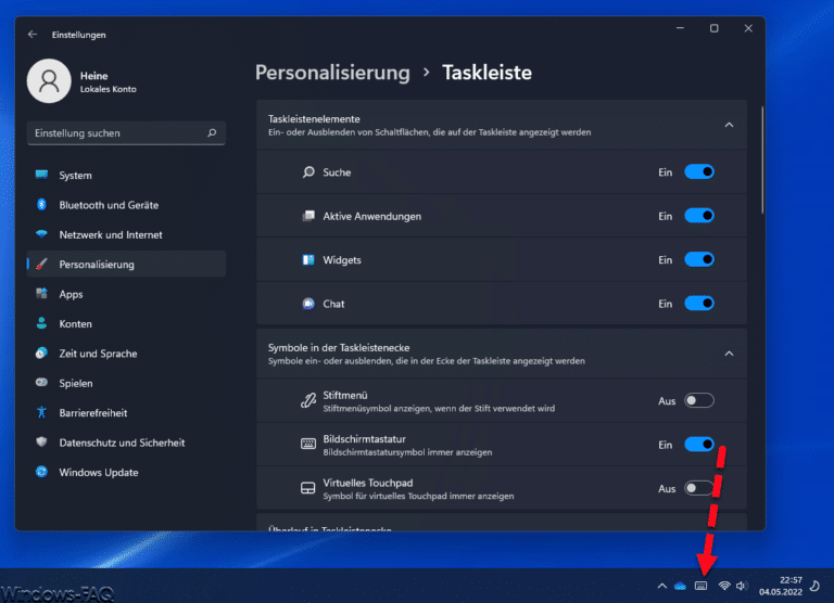 Windows 11 Bildschirmtastatur Symbol