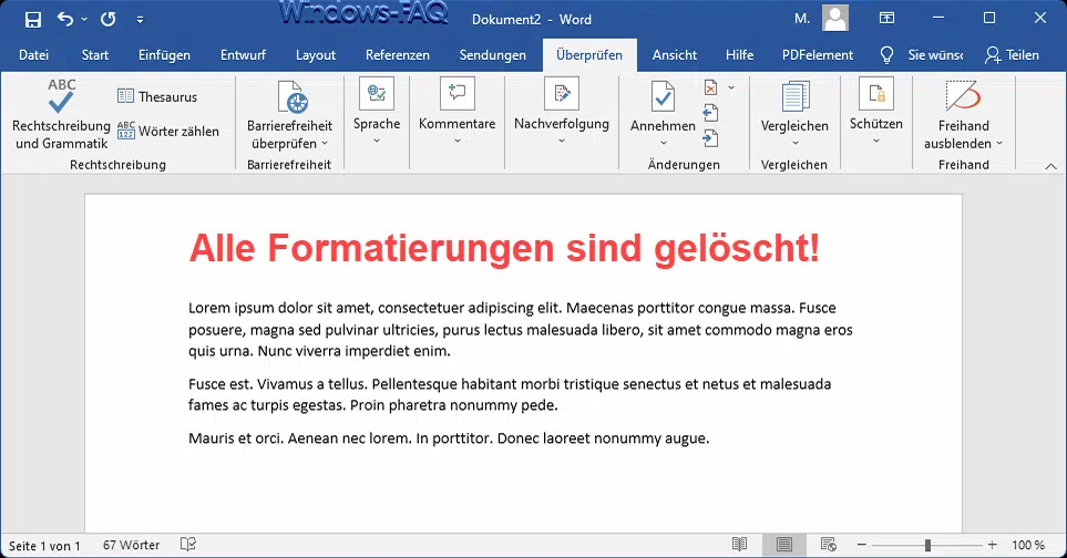 Word alle Formatierungen gelöscht