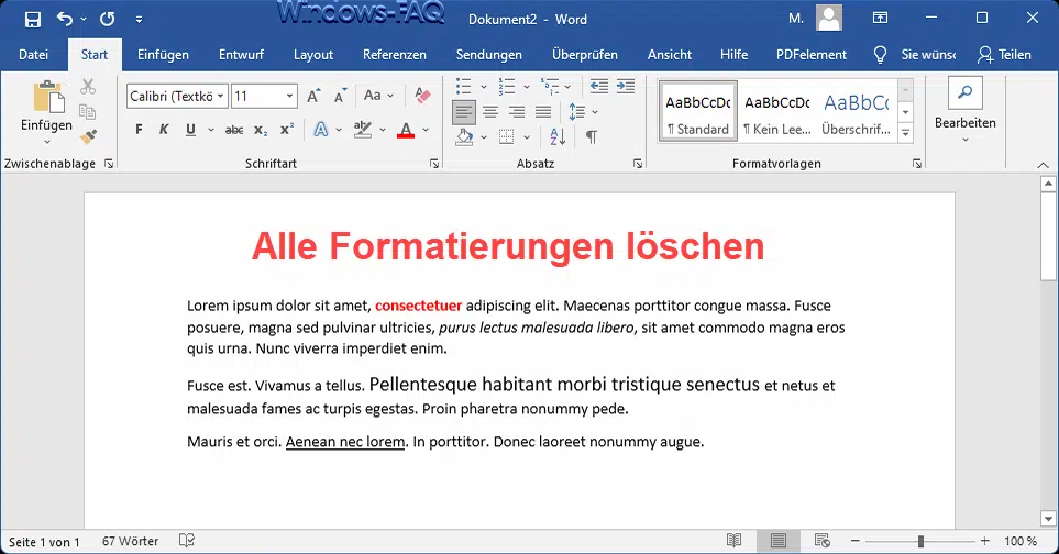 Word alle Formatierungen löschen