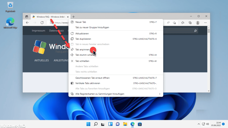 Edge Tab oder Webseite anpinnen
