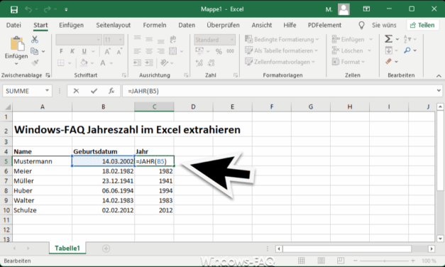 Excel Jahreszahl extrahieren