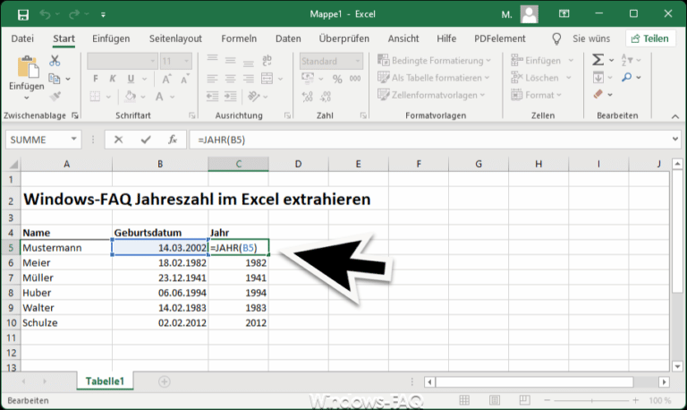 Excel Jahreszahl extrahieren