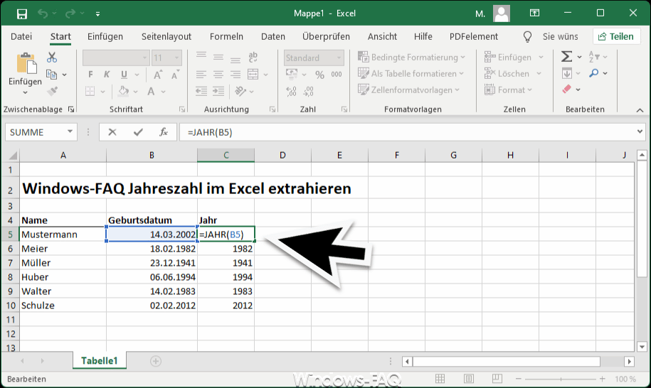 Excel Jahreszahl extrahieren
