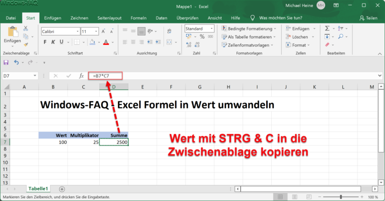 Excel Formel in Wert umwandeln