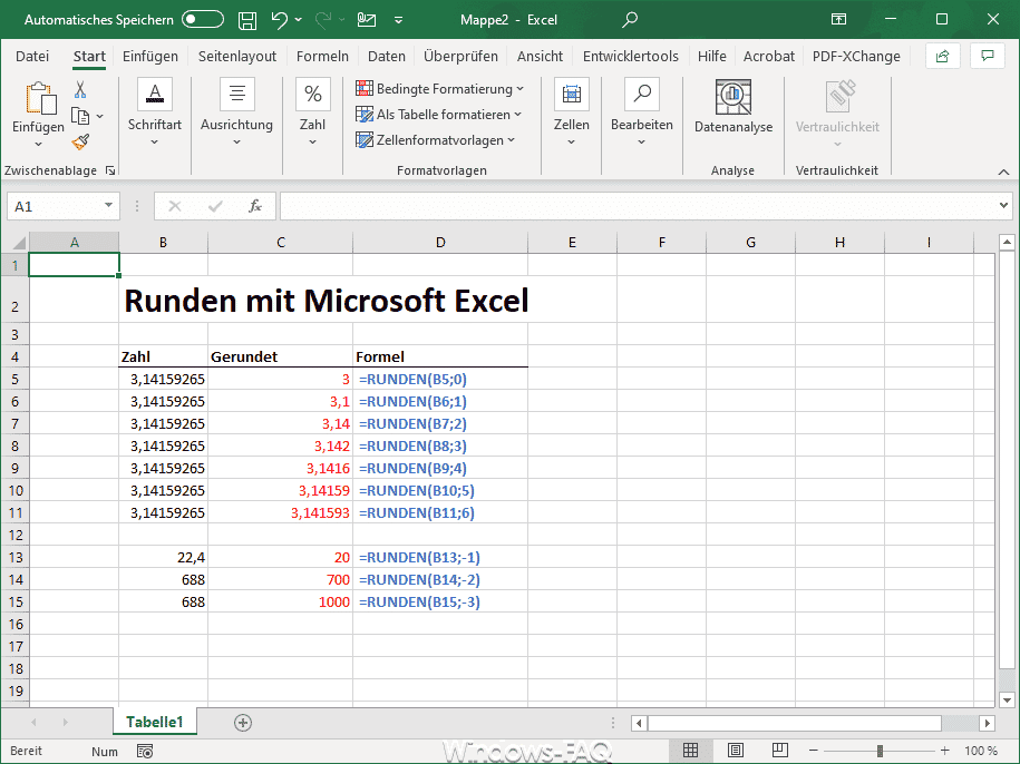 Excel Runden Funktion