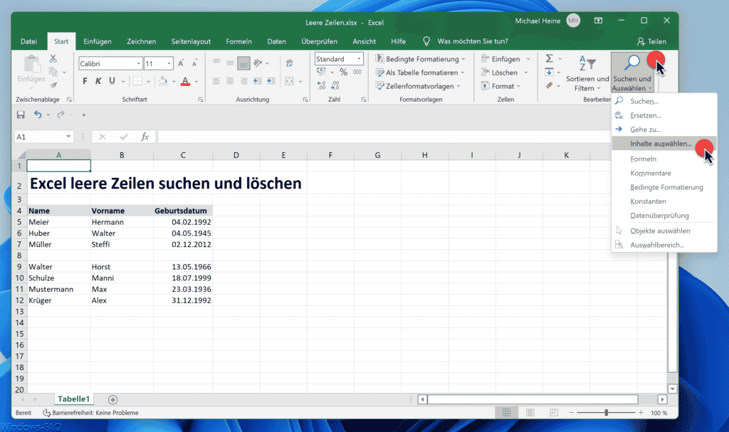 Excel Suchen Inhalte auswählen