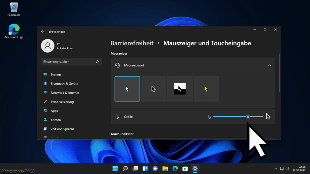 Windows 11 Mauszeiger und Toucheingabe