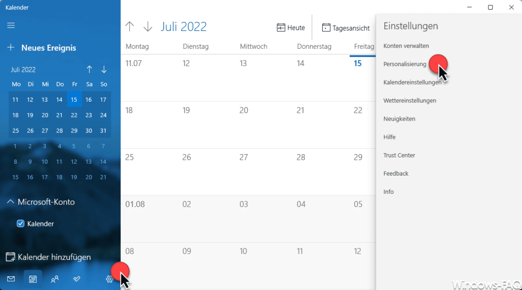 Windows Kalender Einstellungen