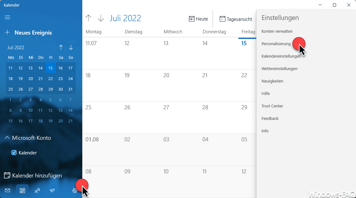 Windows Kalender auf Dunklen Modus umstellen - Windows FAQ