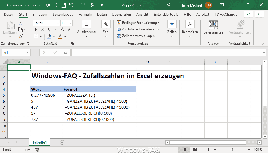 Zufallszahlen im Excel erzeugen