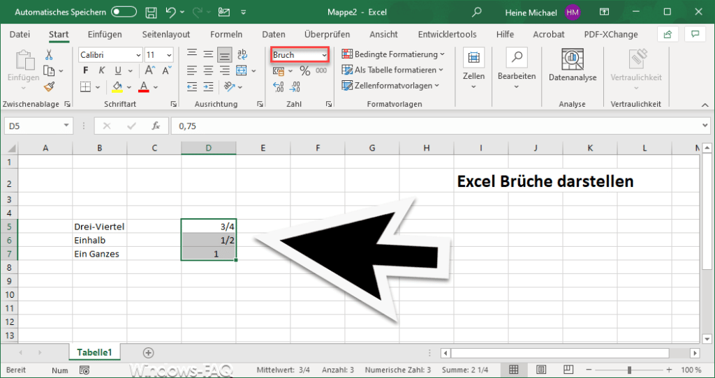 Excel Bruchdarstellung