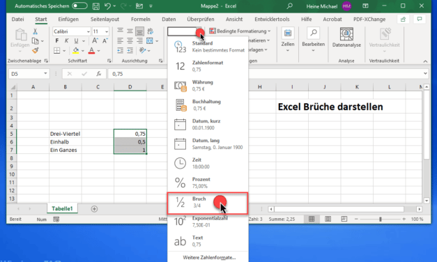 Excel Bruch darstellen
