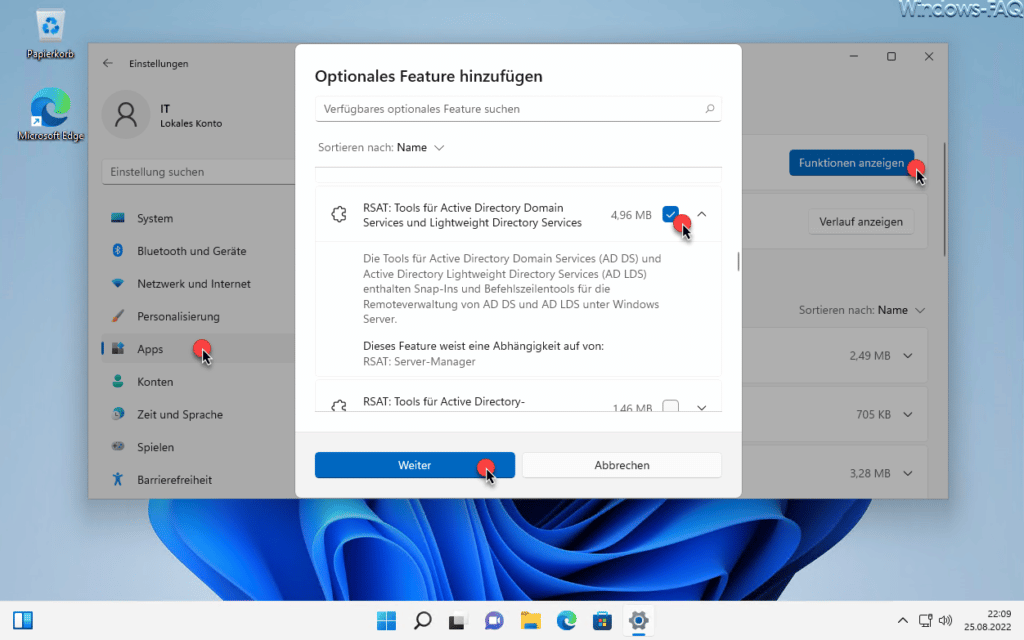 Optionales Feature RSAT Active Directory