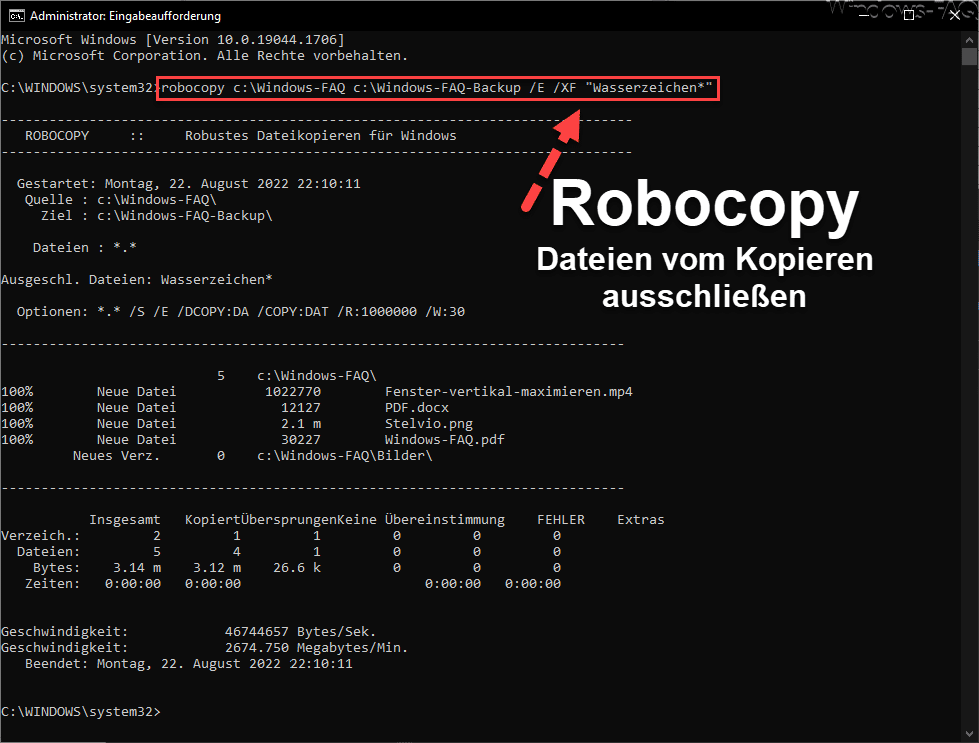 Robocopy Dateien vom Kopieren ausschließen