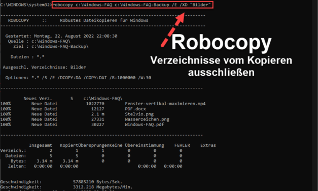 Robocopy Dateien oder Verzeichnisse vom Kopieren ausschließen