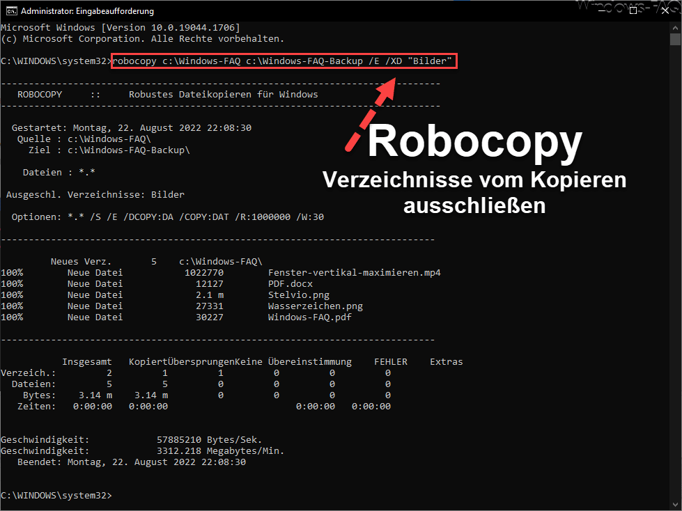 Robocopy Verzeichnisse vom Kopieren ausschließen