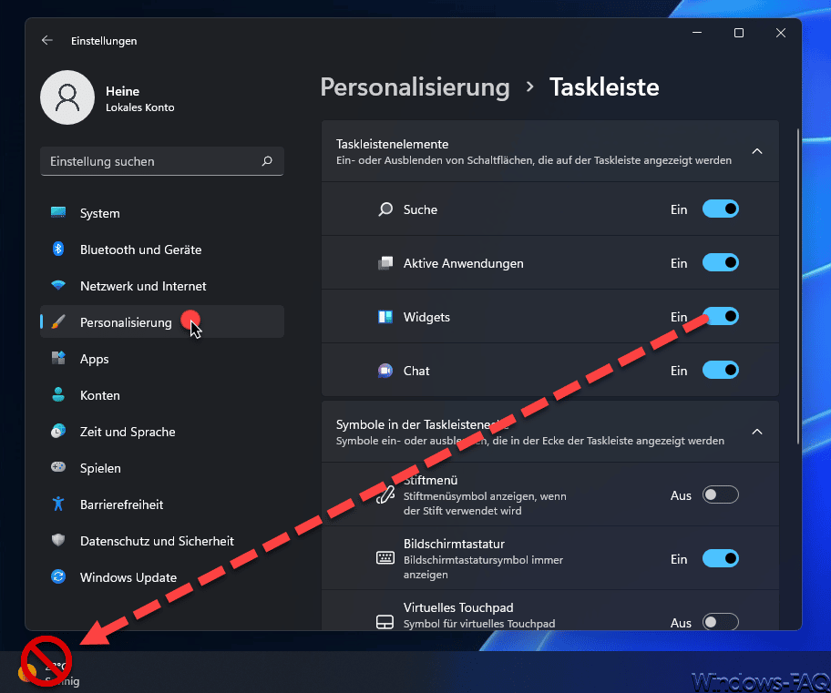 Windows 11 Personalisierung Taskleiste Widgets