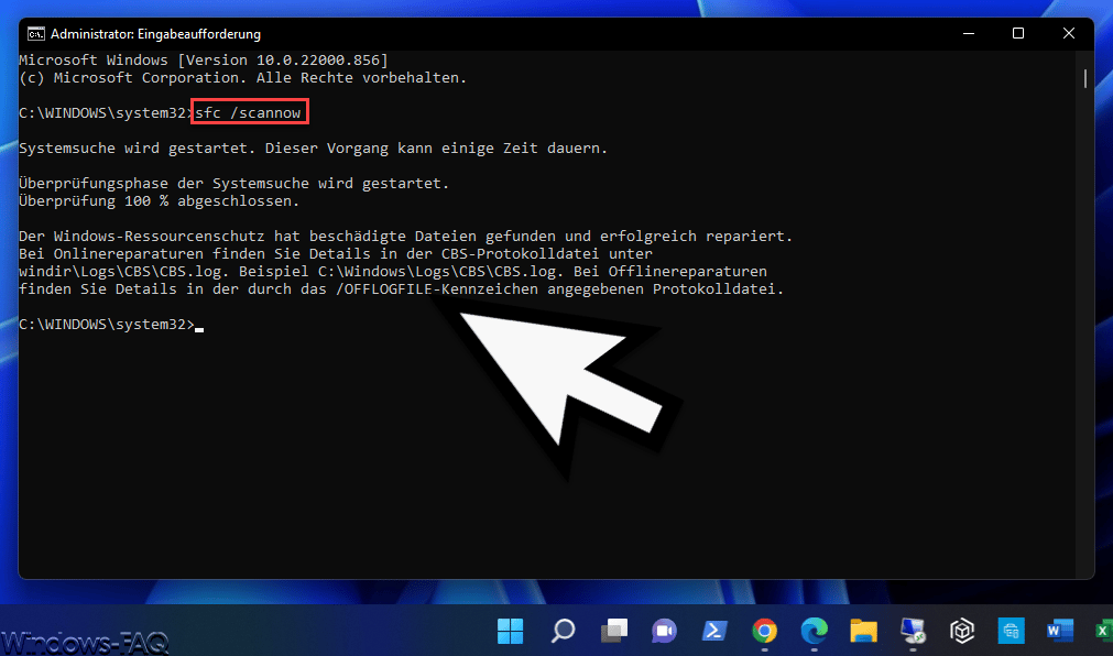 Windows hat beschädigte Dateien gefunden und erfolgreich repariert
