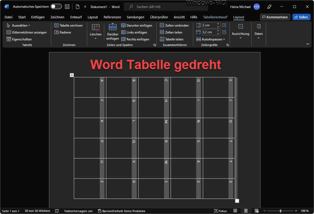 Word Tabelle gedreht