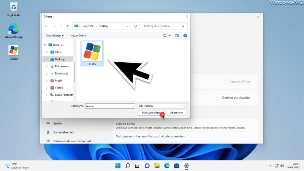 Windows 11 Bild für Konto auswählen - Avatar