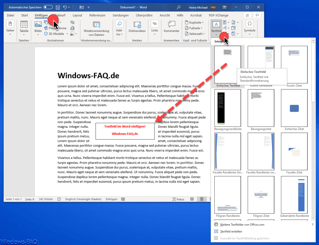 Word Textfeld einfügen